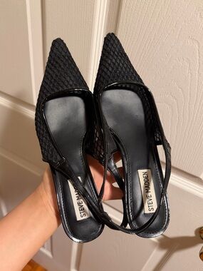 Steve Madden Black Mesh Pointed Slingback Heels